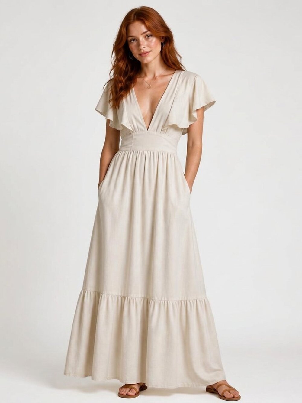 Doen Cream Ruffled Maxi Dress